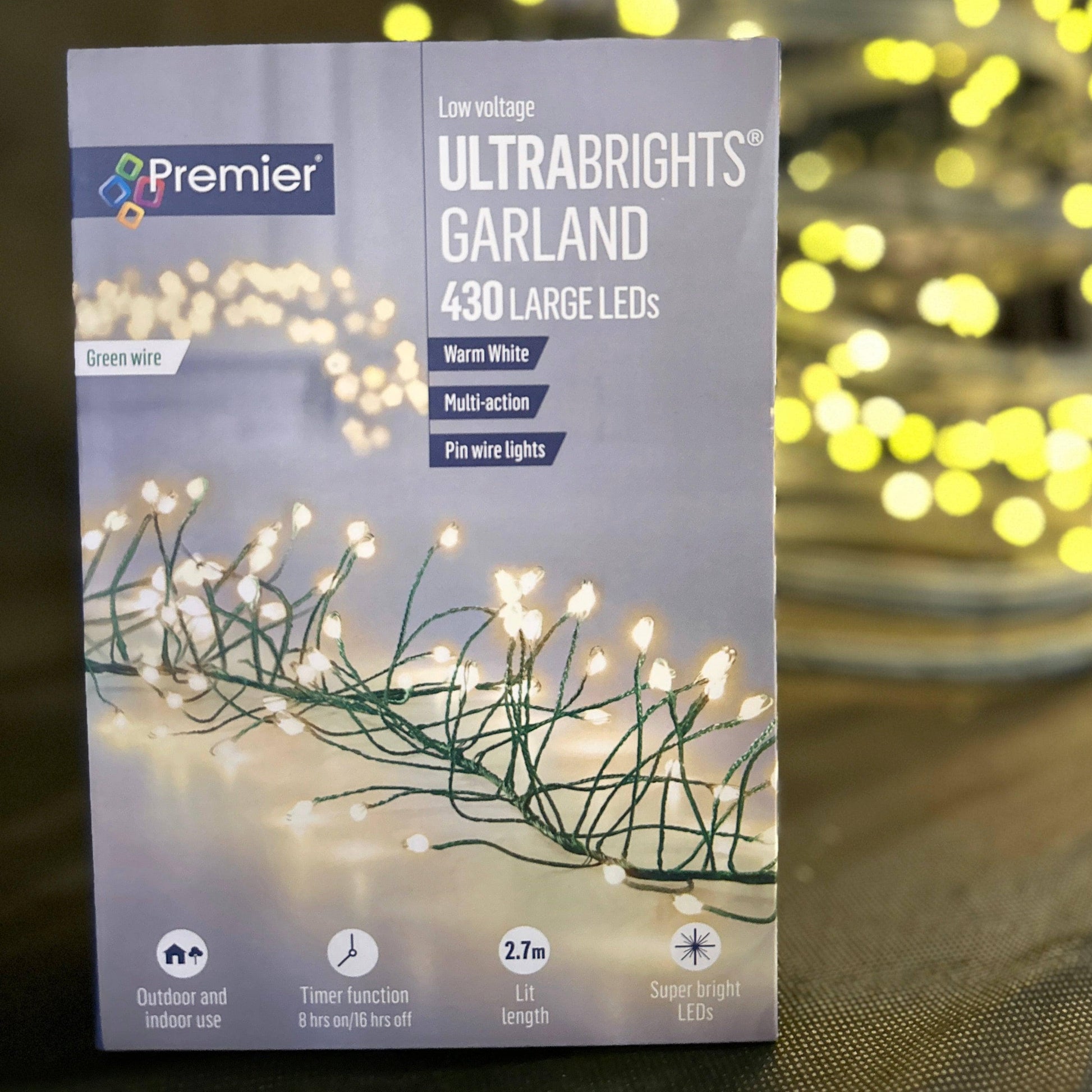 Christmas  -  430 Warm White Ultrabright Garland LED Lights - 2.7m  -  60000975