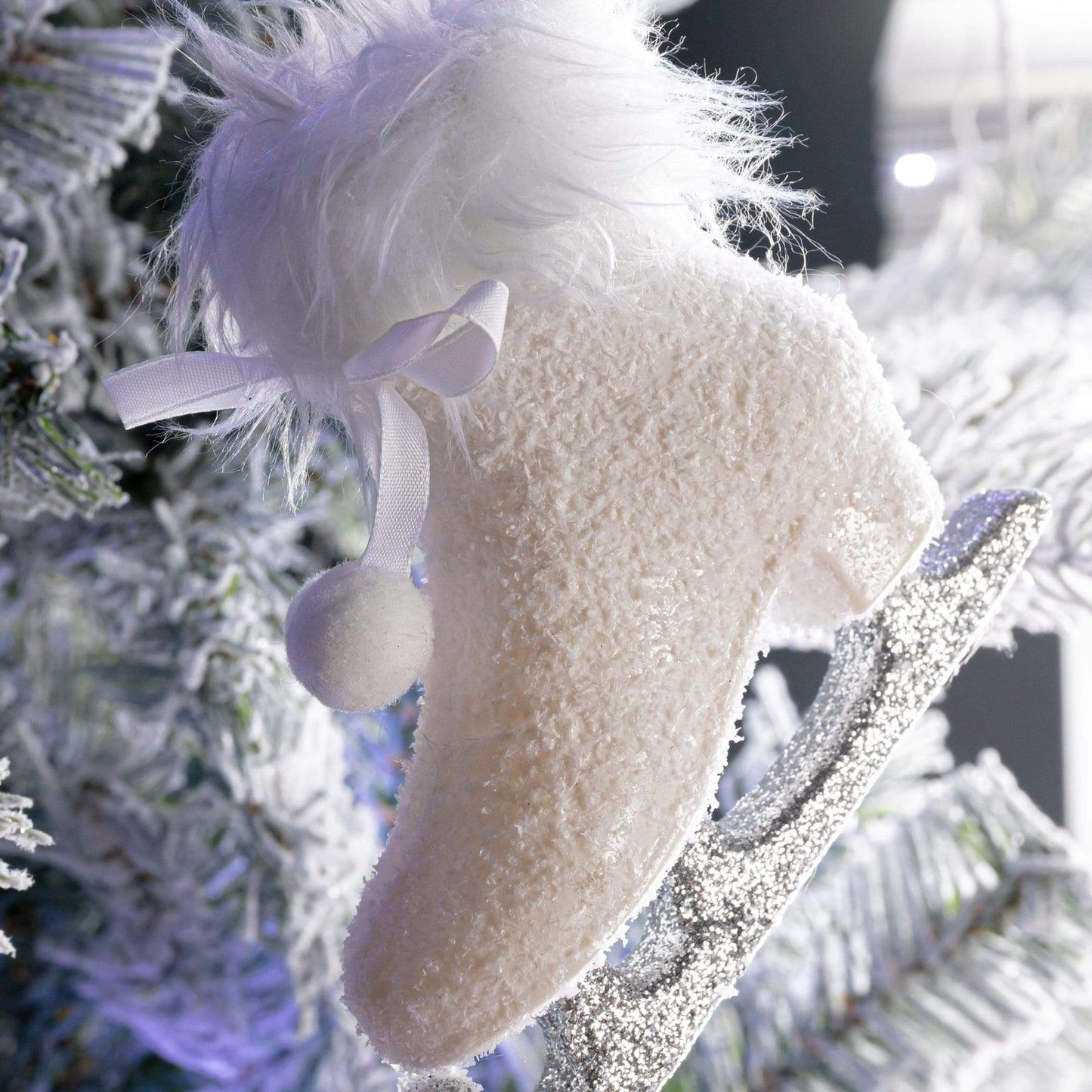 Christmas  -  White Glitter Skate Christmas Tree Decoration - 12cm  -  50153794